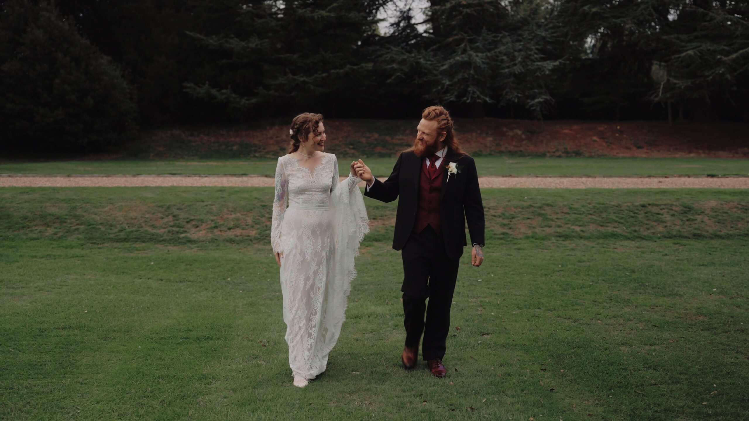 Documentary wedding film moment between a newly married couple